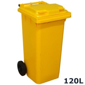 BASURERO 120 LITROS CON RUEDAS  AMARILLO